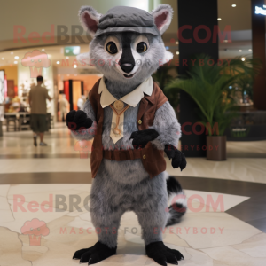 Gray Civet mascot costume character dressed with a Dress Shirt and Hats