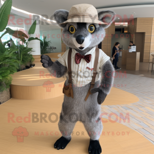 Gray Civet mascot costume character dressed with a Dress Shirt and Hats