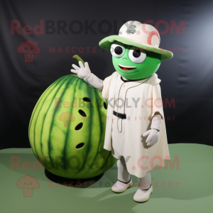 White Watermelon mascot costume character dressed with a Baseball Tee and Shawls