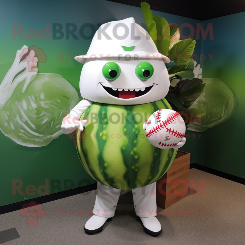 White Watermelon mascot costume character dressed with a Baseball Tee and Shawls