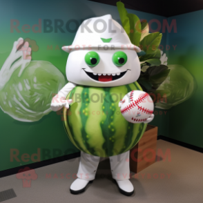 White Watermelon mascot costume character dressed with a Baseball Tee and Shawls