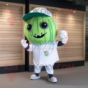 White Watermelon mascot costume character dressed with a Baseball Tee and Shawls