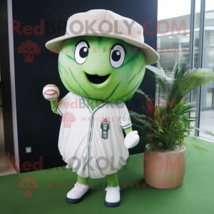 White Watermelon mascot costume character dressed with a Baseball Tee and Shawls