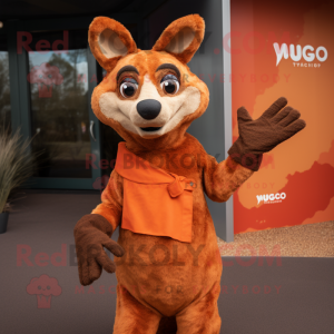 Rust Dingo mascot costume character dressed with a Sheath Dress and Mittens