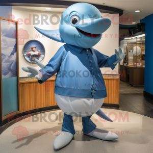 Silver Blue Whale mascot costume character dressed with a Bermuda Shorts and Watches