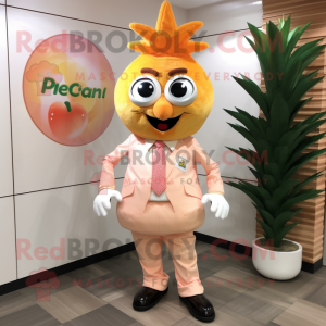 Peach Pineapple mascot costume character dressed with a Poplin Shirt and Shoe clips