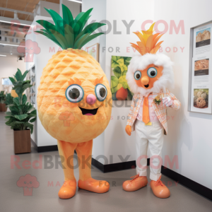 Peach Pineapple mascot costume character dressed with a Poplin Shirt and Shoe clips