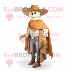 Tan Cowboy mascot costume character dressed with a Flare Jeans and Shawls