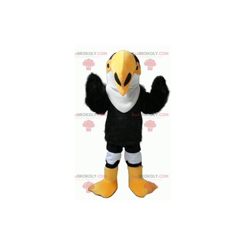 Mascotte de toucan de perroquet noir blanc et jaune -