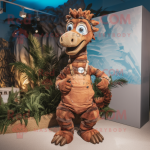 Brown Seahorse mascot costume character dressed with a Dungarees and Bracelets