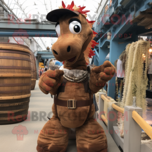 Brown Seahorse mascot costume character dressed with a Dungarees and Bracelets