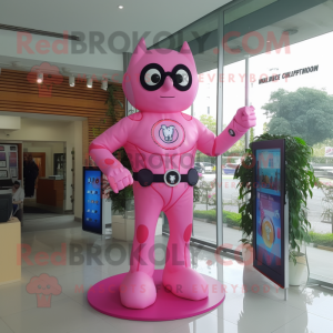 Pink Superhero mascot costume character dressed with a Dress Pants and Digital watches