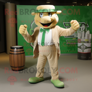 Tan Green Beer mascot costume character dressed with a Joggers and Bow ties