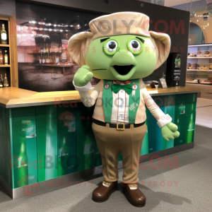 Tan Green Beer mascot costume character dressed with a Joggers and Bow ties