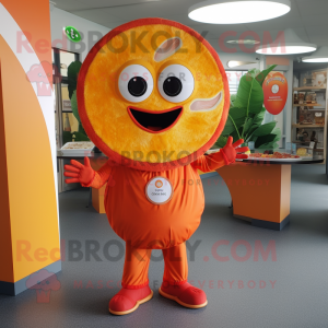 Orange Plate Spinner mascot costume character dressed with a Romper and Wraps