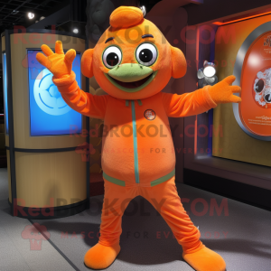 Orange Plate Spinner mascot costume character dressed with a Romper and Wraps