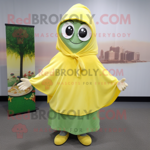 Lemon Yellow Pesto Pasta mascot costume character dressed with a Windbreaker and Shawls