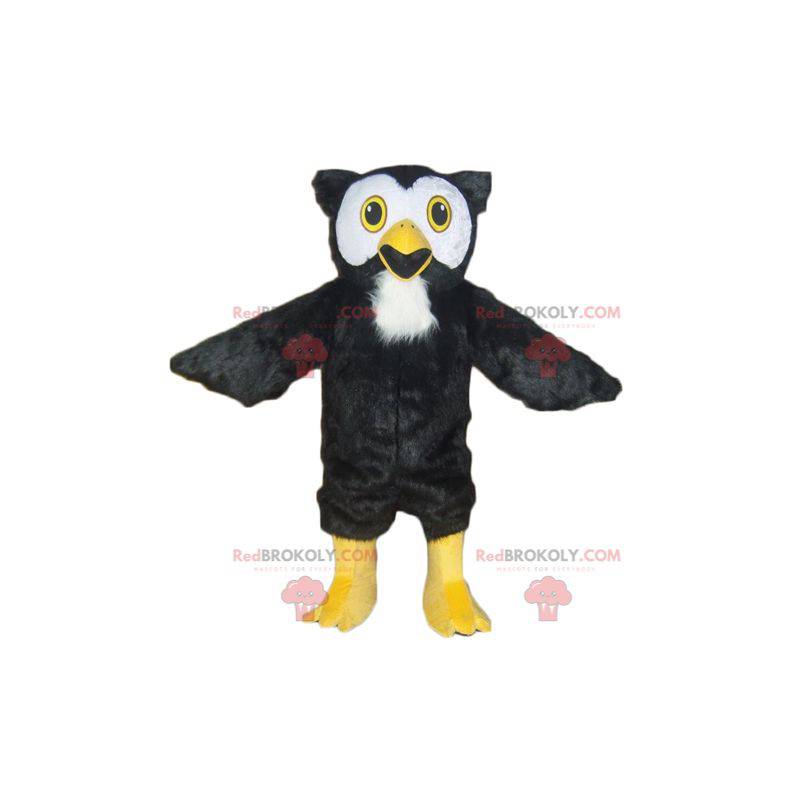 All hairy black white and yellow owl mascot - Redbrokoly.com