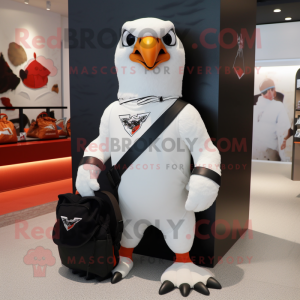 White Falcon mascot costume character dressed with a Graphic Tee and Handbags