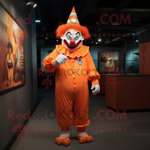 Orange Evil Clown mascot costume character dressed with a Romper and Caps
