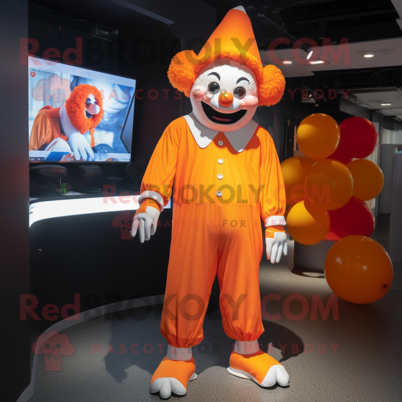 Orange Evil Clown mascot costume character dressed with a Romper and Caps