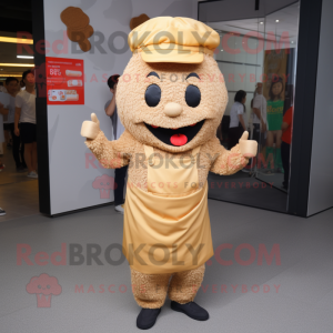 Tan Fried Rice mascot costume character dressed with a Dungarees and Caps