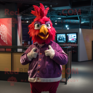 Magenta Roosters mascot costume character dressed with a Jacket and Cummerbunds