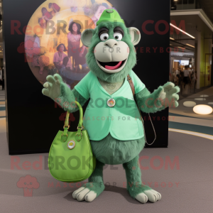 Green Baboon mascot costume character dressed with a Circle Skirt and Handbags