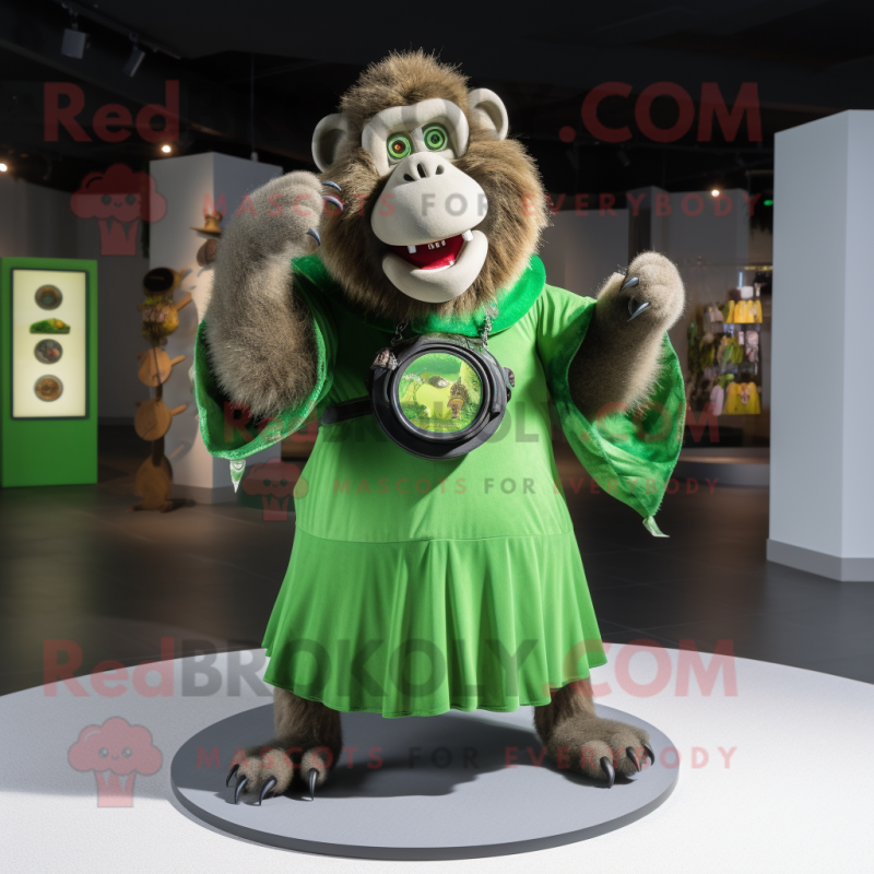 Green Baboon mascot costume character dressed with a Circle Skirt and Handbags