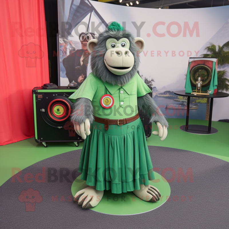 Green Baboon mascot costume character dressed with a Circle Skirt and Handbags Green Baboon mascot costume character dressed with a Circle Skirt and Handbags