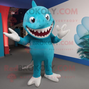 Cyan Shark maskot drakt...