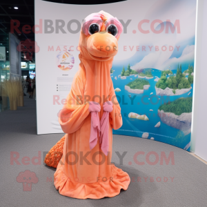 Peach Sea Horse mascot costume character dressed with a Cover-up and Scarves