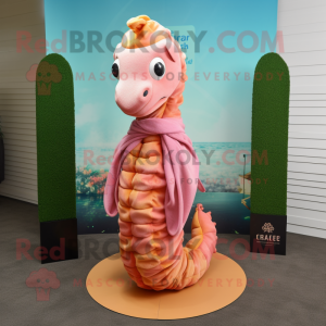 Peach Sea Horse mascot costume character dressed with a Cover-up and Scarves