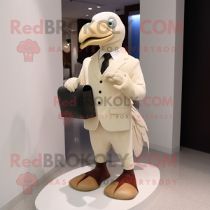 Cream Dodo Bird mascot costume character dressed with a Blazer and Clutch bags