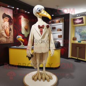 Cream Dodo Bird mascot costume character dressed with a Blazer and Clutch bags