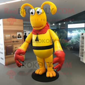 Yellow Lobster Bisque mascot costume character dressed with a Polo Shirt and Wraps