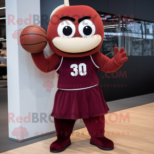 Maroon Basketball Ball mascot costume character dressed with a Maxi Skirt and Mittens