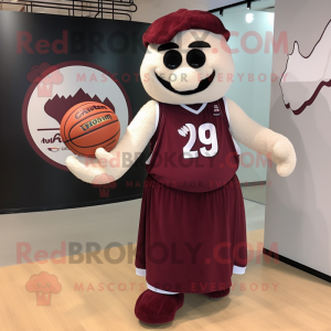 Maroon Basketball Ball mascot costume character dressed with a Maxi Skirt and Mittens