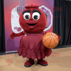 Maroon Basketball Ball mascot costume character dressed with a Maxi Skirt and Mittens