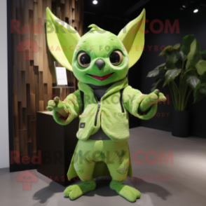 Lime Green Fruit Bat mascot costume character dressed with a T-Shirt and Cummerbunds