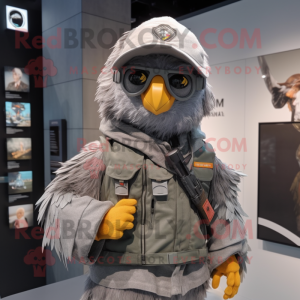 Gray Sniper mascot costume character dressed with a Windbreaker and Shawl pins
