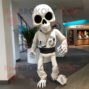 White Skull mascot costume character dressed with a Capri Pants and Wraps