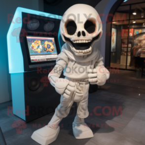 White Skull mascot costume character dressed with a Capri Pants and Wraps