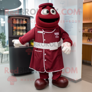 Maroon Doctor mascot costume character dressed with a Wrap Skirt and Foot pads