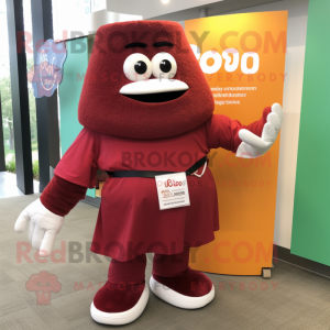 Maroon Doctor mascot costume character dressed with a Wrap Skirt and Foot pads