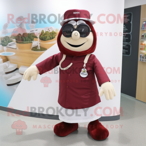 Maroon Doctor mascot costume character dressed with a Wrap Skirt and Foot pads