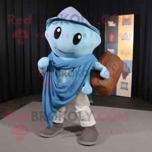 Sky Blue Stingray mascot costume character dressed with a Cargo Pants and Scarves
