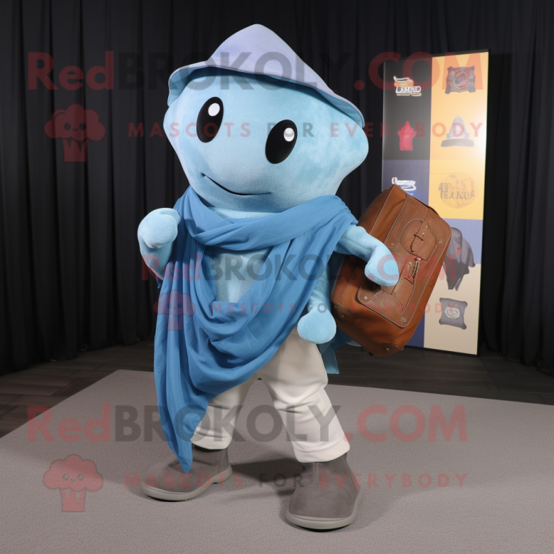 Sky Blue Stingray mascot costume character dressed with a Cargo Pants and Scarves Sky Blue Stingray mascot costume character dressed with a Cargo Pants and Scarves