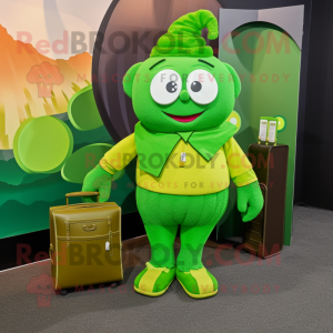 Lime Green Pot Of Gold mascot costume character dressed with a Cardigan and Handbags