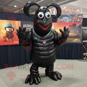 Black Lobster mascot costume character dressed with a Cover-up and Cummerbunds